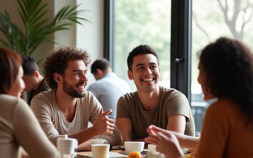 カフェで会話を楽しむ人々